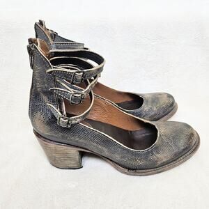 Freebird Randi Reptile Snake Pewter Gray Heel Shoes Zip Closure Womens Size 9